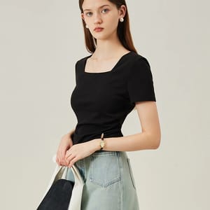 Women's Square Collar Short-Sleeve Elegant Summer T-Shirt