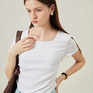 Women's Square Collar Short-Sleeve Elegant Summer T-Shirt