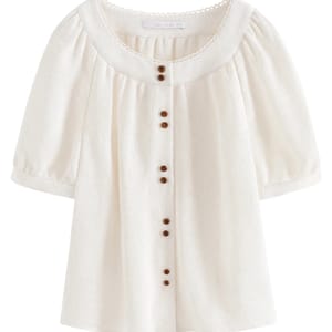 Women's O-Neck Raglan Sleeve Cotton Linen Blouse