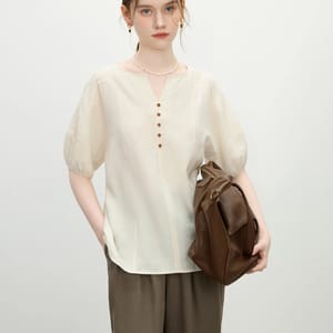 Summer Apricot Essential Minimalist Loose Fit Short-Sleeve Blouse