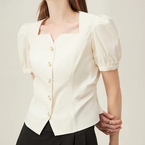 Women's Elegant Square Neck Puff Sleeve Summer Shirt