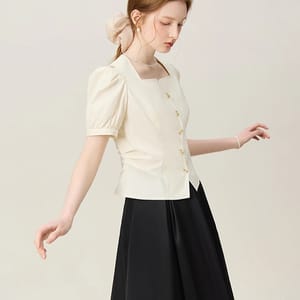Women's Elegant Square Neck Puff Sleeve Summer Shirt