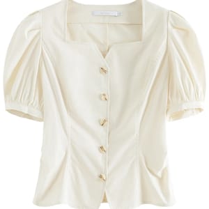 Women's Elegant Square Neck Puff Sleeve Summer Shirt