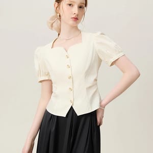 Women's Elegant Square Neck Puff Sleeve Summer Shirt