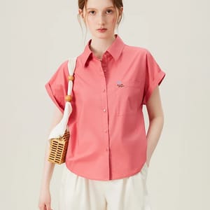 Women's Embroidered Polo Collar Short-Sleeve Cotton Shirt
