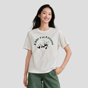 Loose Fit Cotton T-Shirt with Panda Print – Trendy Summer Casual Look