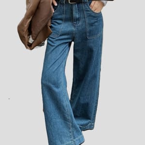 High Waist Wide Leg Blue Jeans for Women Vintage Casual Style