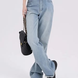 High Waist Light Blue Straight Leg Jeans for Women Y2K Vintage Style