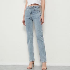 Elastic Straight Pencil Jeans for Women Vintage Mid Waist Denim