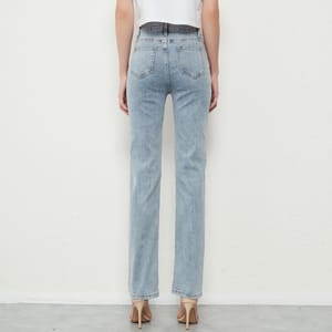 Elastic Straight Pencil Jeans for Women Vintage Mid Waist Denim