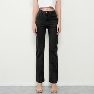 Elastic Straight Pencil Jeans for Women Vintage Mid Waist Denim