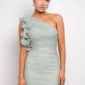 One-Shoulder Ruffle Maxi Dress with Hollow-Out Ruched Detail Julissa Mo - Women's Maxi Dresses 1