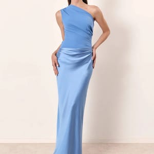 Satin Patchwork One Shoulder Maxi Dress for Evening Events