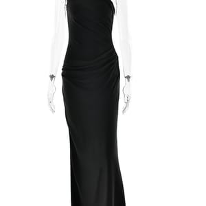 Satin Patchwork One Shoulder Maxi Dress for Evening Events