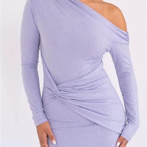 Elegant One-Shoulder Sparkle Maxi Party Dress with Ruched Detail Mozision - Women's Party Dresses 3