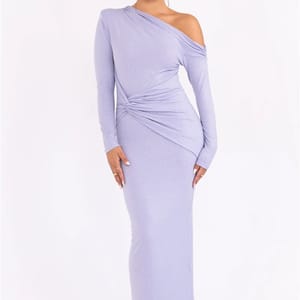 Elegant One-Shoulder Sparkle Maxi Party Dress with Ruched Detail Mozision - Women's Party Dresses