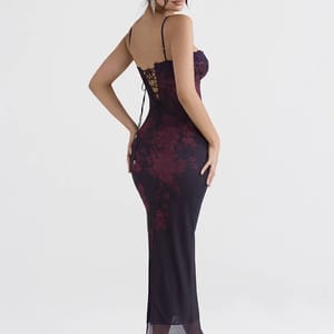 Printed Fishtail Maxi Dress with Spaghetti Straps and Ruched Detail Mozision - Women's Maxi Dresses 2