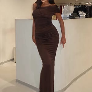 Elegant One-Shoulder Maxi Dress with Side Split Detail Mozision - Women's Maxi Dresses 2