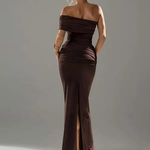 Elegant One-Shoulder Maxi Dress with Side Split Detail Mozision - Women's Maxi Dresses 3