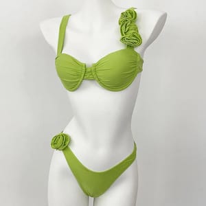 Bold Thong Bikini Set with 3D Floral Embellishments Bold Thong Bikini Set with 3D Floral Embellishments