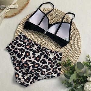 High Waist Bikini Set with Adjustable Fit and Leopard Print