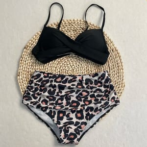 High Waist Bikini Set with Adjustable Fit and Leopard Print
