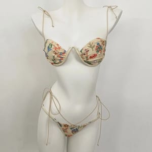 High Cut Push-Up Bikini Set with Embroidered Floral Design High Cut Push-Up Bikini Set with Embroidered Floral Design