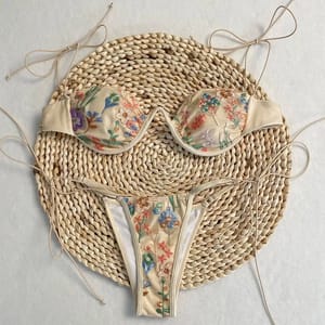 High Cut Push-Up Bikini Set with Embroidered Floral Design