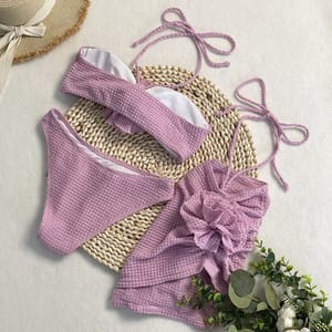 3-Piece High Cut Bikini Set with 3D Floral Accents