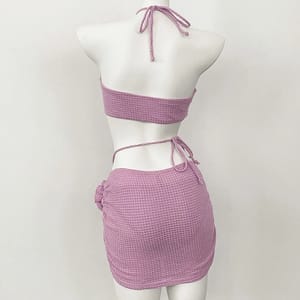 3-Piece High Cut Bikini Set with 3D Floral Accents