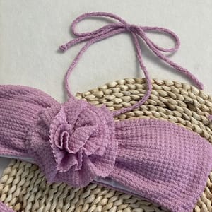 3-Piece High Cut Bikini Set with 3D Floral Accents