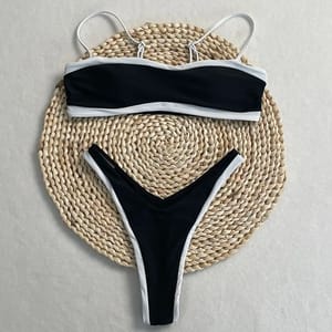 Two-Piece High Waist Bikini Set with Patchwork Design