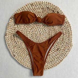 Strapless Thong Bikini Set with Knotted Detail and Bandeau Top