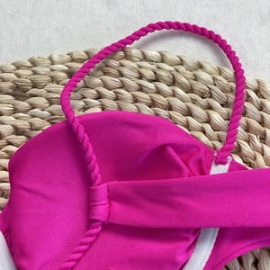 Solid Push-Up Bikini Set with Low Waist Thong Bottoms