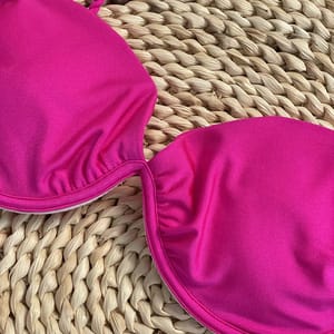Solid Push-Up Bikini Set with Low Waist Thong Bottoms
