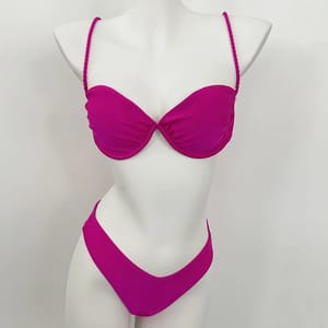 Solid Push-Up Bikini Set with Low Waist Thong Bottoms