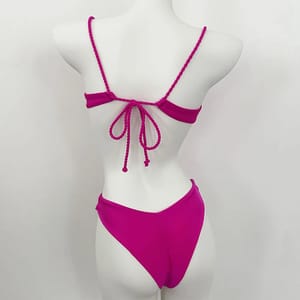 Solid Push-Up Bikini Set with Low Waist Thong Bottoms