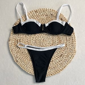 Patchwork Push-Up Bikini Set with Adjustable Thong Straps