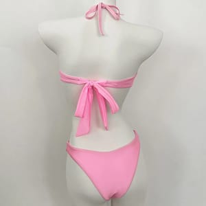 Adjustable Thong Bikini Set with Halter Neck and Ring Detail
