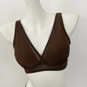 Solid High Waist Bikini Set with Contrast Mesh Detailing