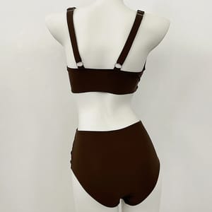 Solid High Waist Bikini Set with Contrast Mesh Detailing