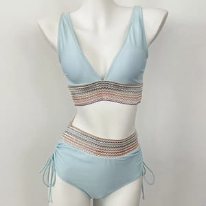 High Waist Bikini Set with Rainbow Side Strap Detail