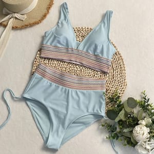 High Waist Bikini Set with Rainbow Side Strap Detail