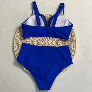 High Waist Bikini Set with Contrast Mesh and Sweetheart Neck
