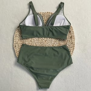 High Waist Bikini Set with Contrast Mesh and Sweetheart Neck