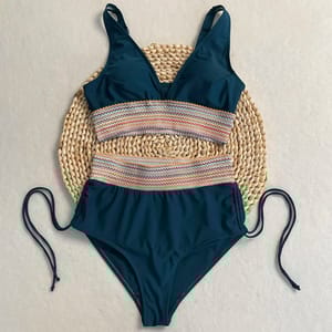 Rainbow Strap High Waist Bikini Set with Deep V Neck