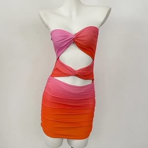 Tie-Dye Bikini Set with Skirt Cover-Up and Hollow Detail