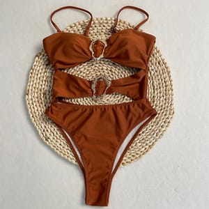 Solid One-Piece Swimsuit with Hollow Design and Buckle Detail