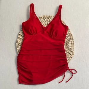 Skirted One-Piece Swimsuit with Triangle Neck and Frill Detail