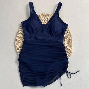 Skirted One-Piece Swimsuit with Triangle Neck and Frill Detail